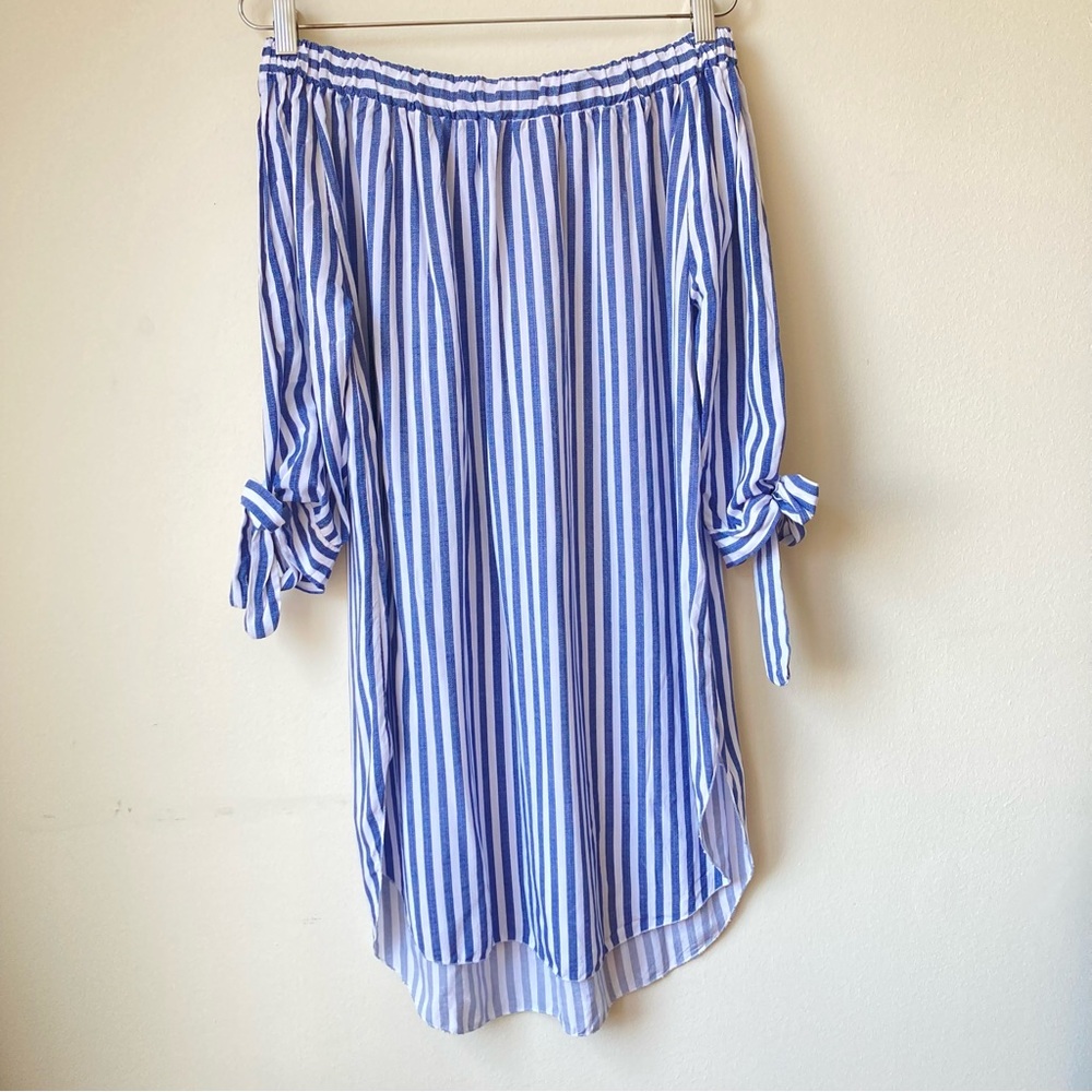 New Italian Women’s Off Shoulders Blue White Swimsuit Dress Cover Up One Size OS